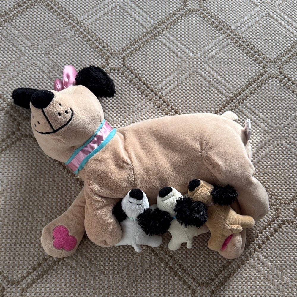 The Manhattan Toy Company nursing dog mama plush with three puppies